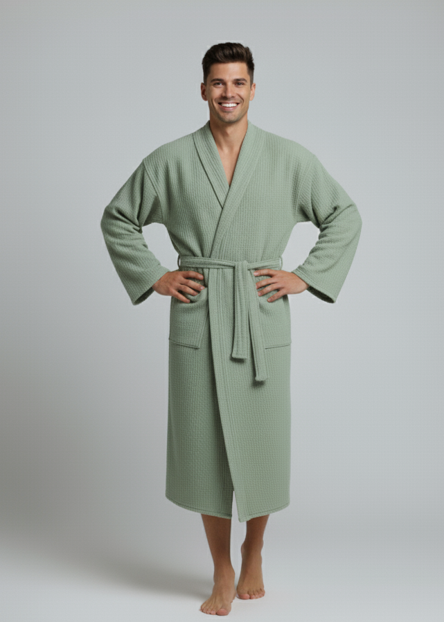Organic Turkish Cotton Waffle Bathrobe – Lightweight Spa Robe for Men &amp; Women