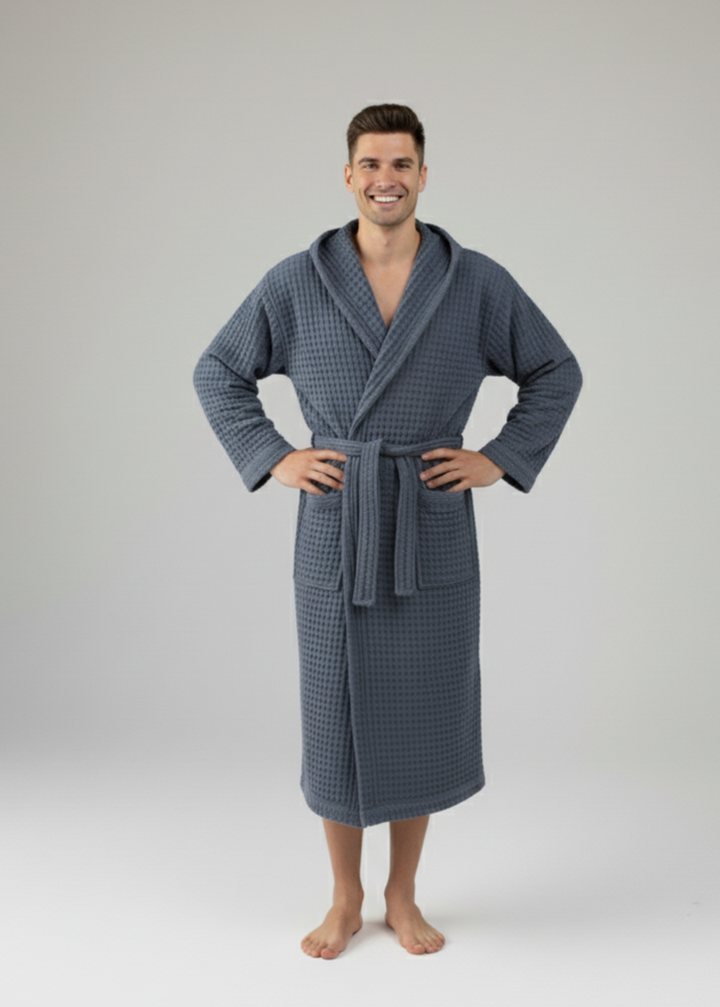 Organic Turkish Cotton Waffle Bathrobe – Lightweight Spa Robe for Men &amp; Women
