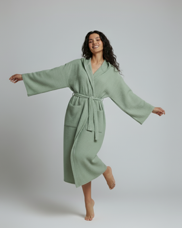 Organic Turkish Cotton Waffle Bathrobe – Lightweight Spa Robe for Men &amp; Women