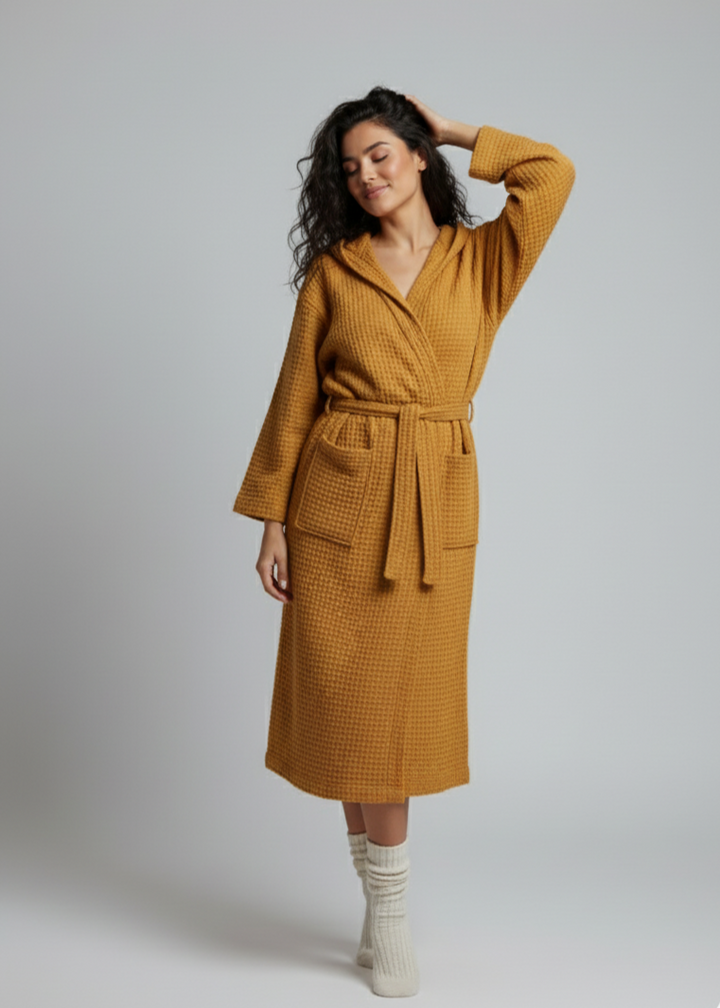Organic Turkish Cotton Waffle Bathrobe – Lightweight Spa Robe for Men &amp; Women