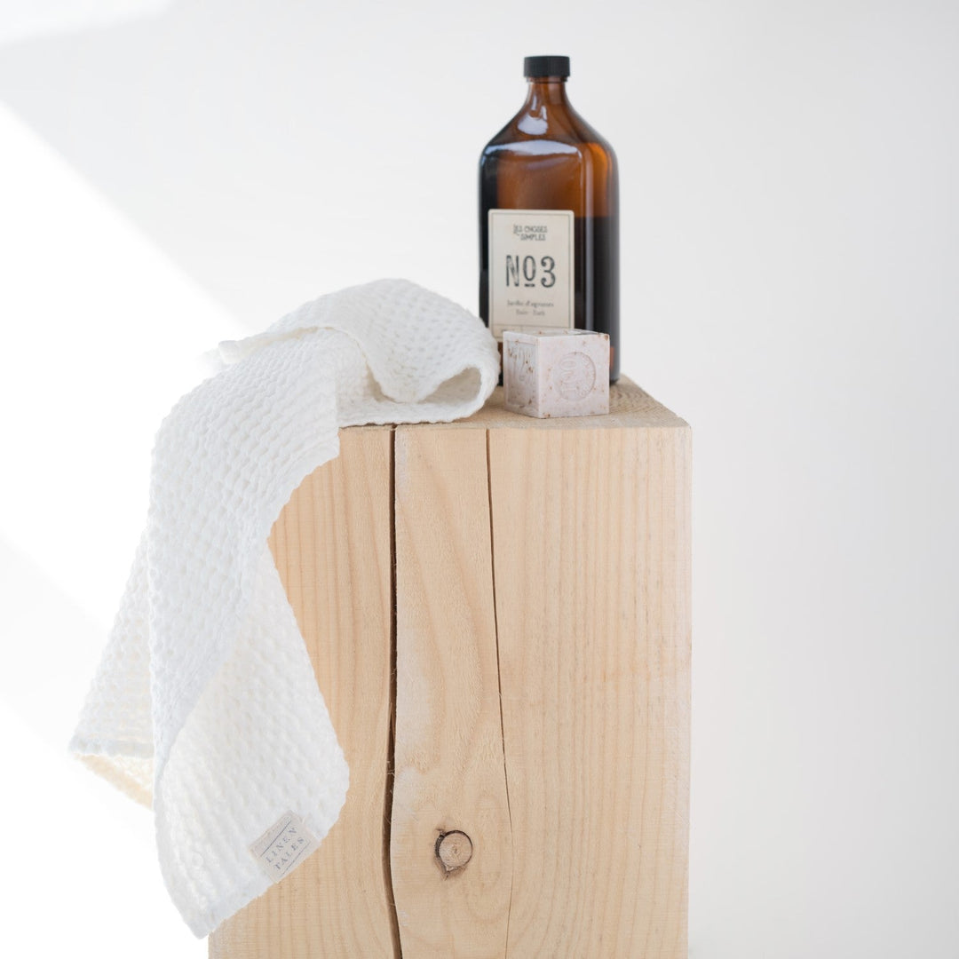 Linen Tales White Linen &amp; Cotton Honeycomb Waffle Towel