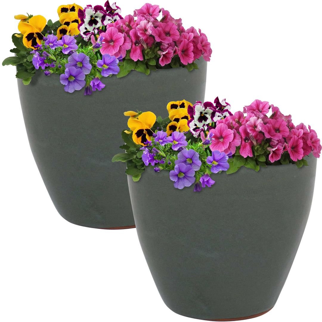 Glazed Ceramic Planter with Drainage Holes - Set of 2