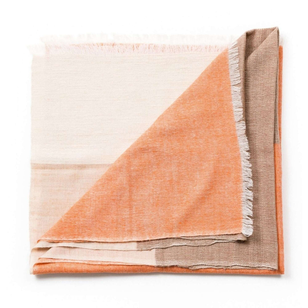 Chestnut Orange Cream Color Block Handwoven Merino Throw