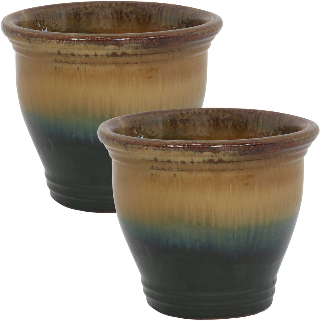 Glazed Ceramic Planter with Drainage Holes - Set of 2