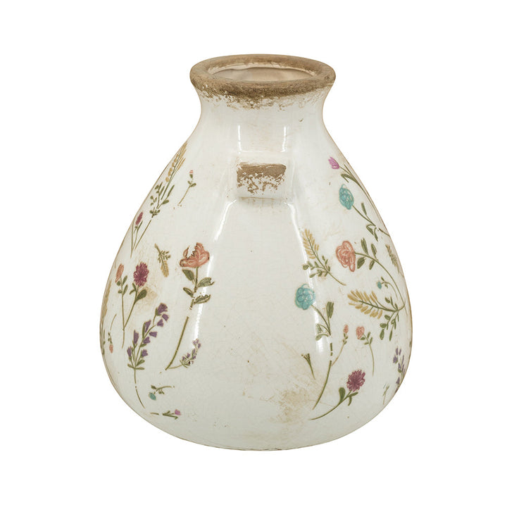 6.7x6.7x7.7" Round Ceramic Accent Vase with Multi-Colored Floral Motifs