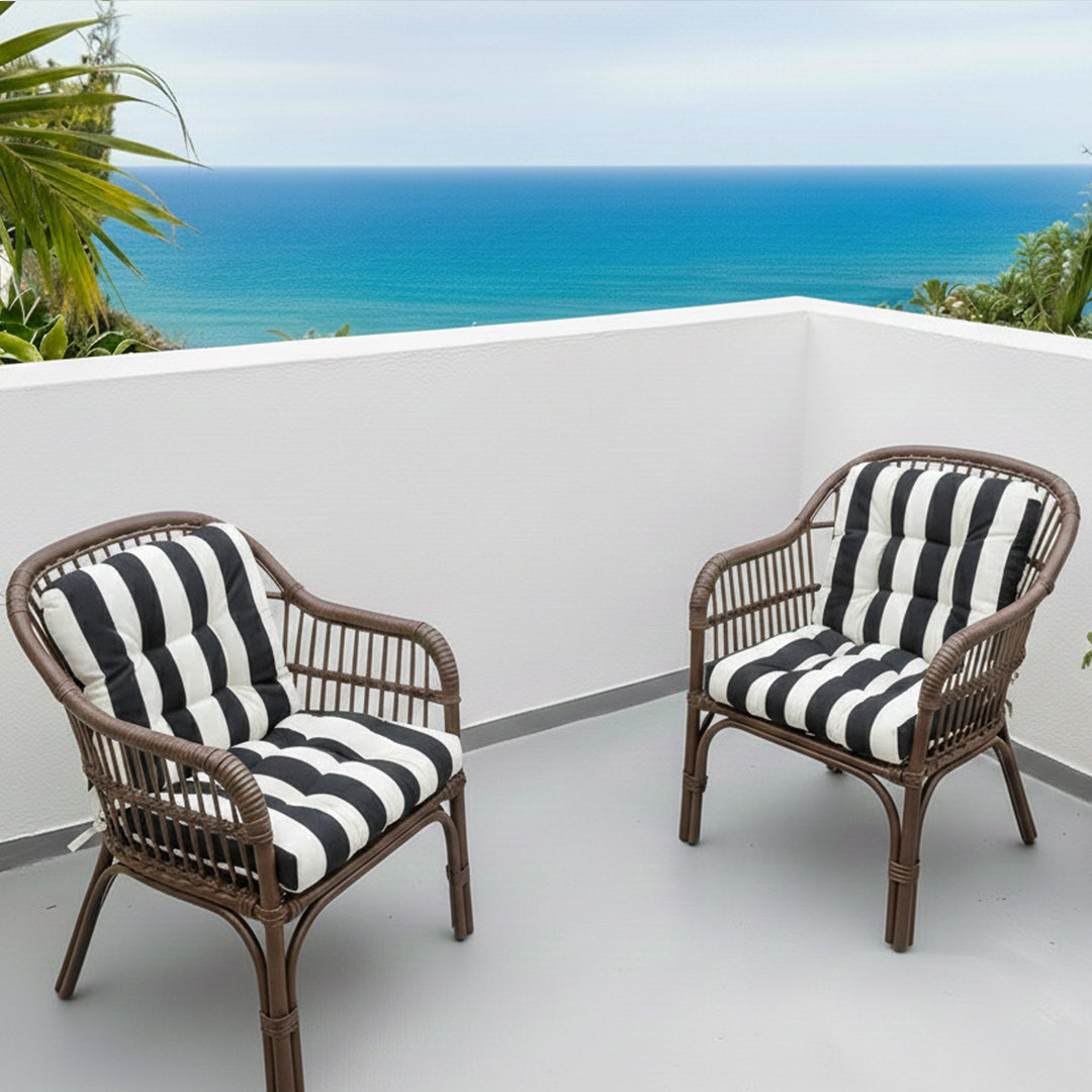 Outdoor Chair Cushions Set of 8 in Black/White Striped