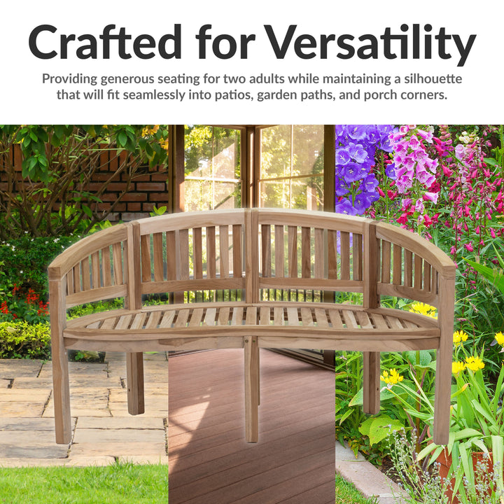 Outdoor Wooden Teak Banana Bench for Garden or Patio - 59" W