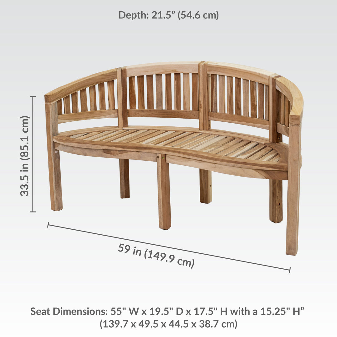 Outdoor Wooden Teak Banana Bench for Garden or Patio - 59" W