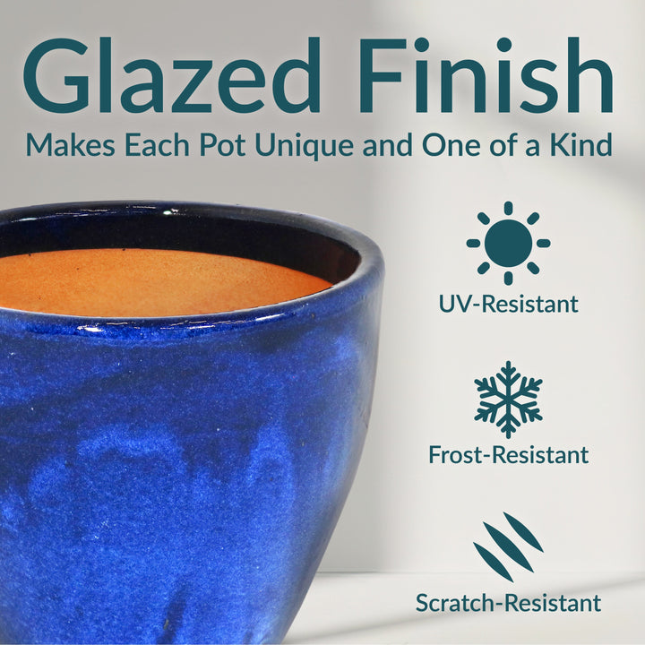 Round Glazed Ceramic Planter with Drainage