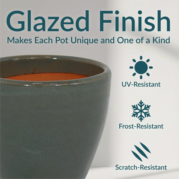Glazed Ceramic Planter with Drainage Holes - Set of 2