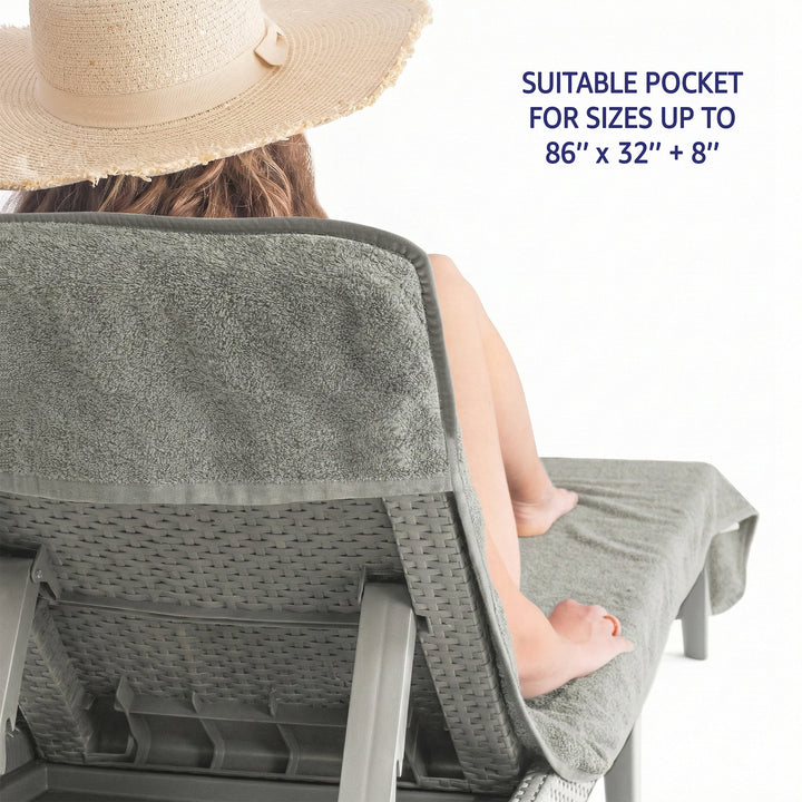 American Soft Linen 2 Pack Chaise Lounge Covers with Pocket, 86" x 32" Oversized Beach and Pool Lounge Chair Towels