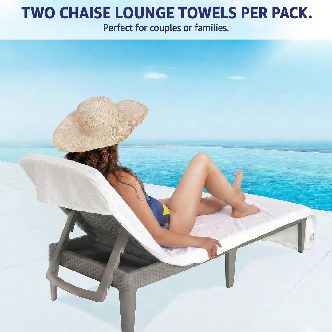 American Soft Linen 2 Pack Chaise Lounge Covers with Pocket, 86" x 32" Oversized Beach and Pool Lounge Chair Towels
