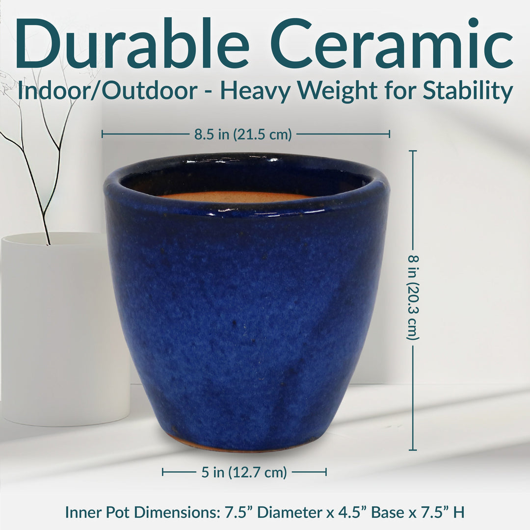 Glazed Ceramic Planter with Drainage Holes - Set of 2