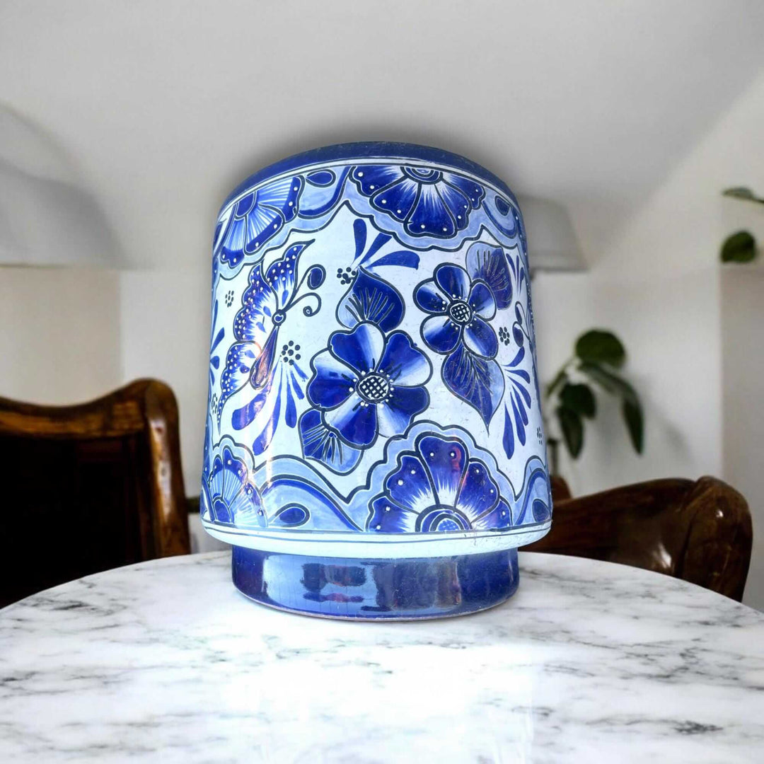 Artisan Talavera Planter | Blue &amp; White Mexican Flower Pot