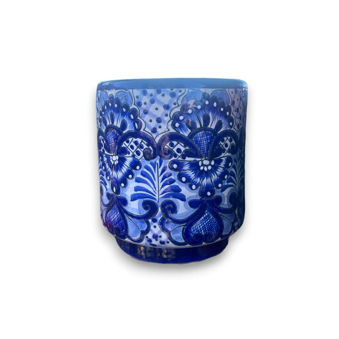 Artisan Talavera Planter | Blue &amp; White Mexican Flower Pot