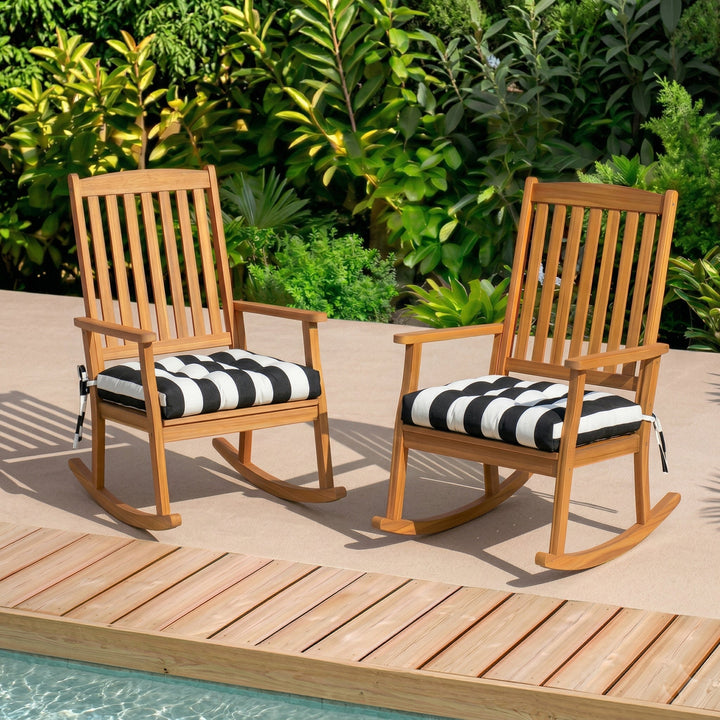 Outdoor Chair Cushions Set of 8 in Black/White Striped