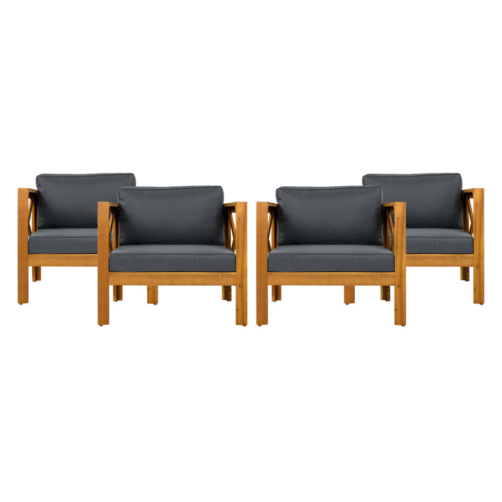 Outdoor Acacia Wood Club Wooden Armchair with Cushions (Set of 4)