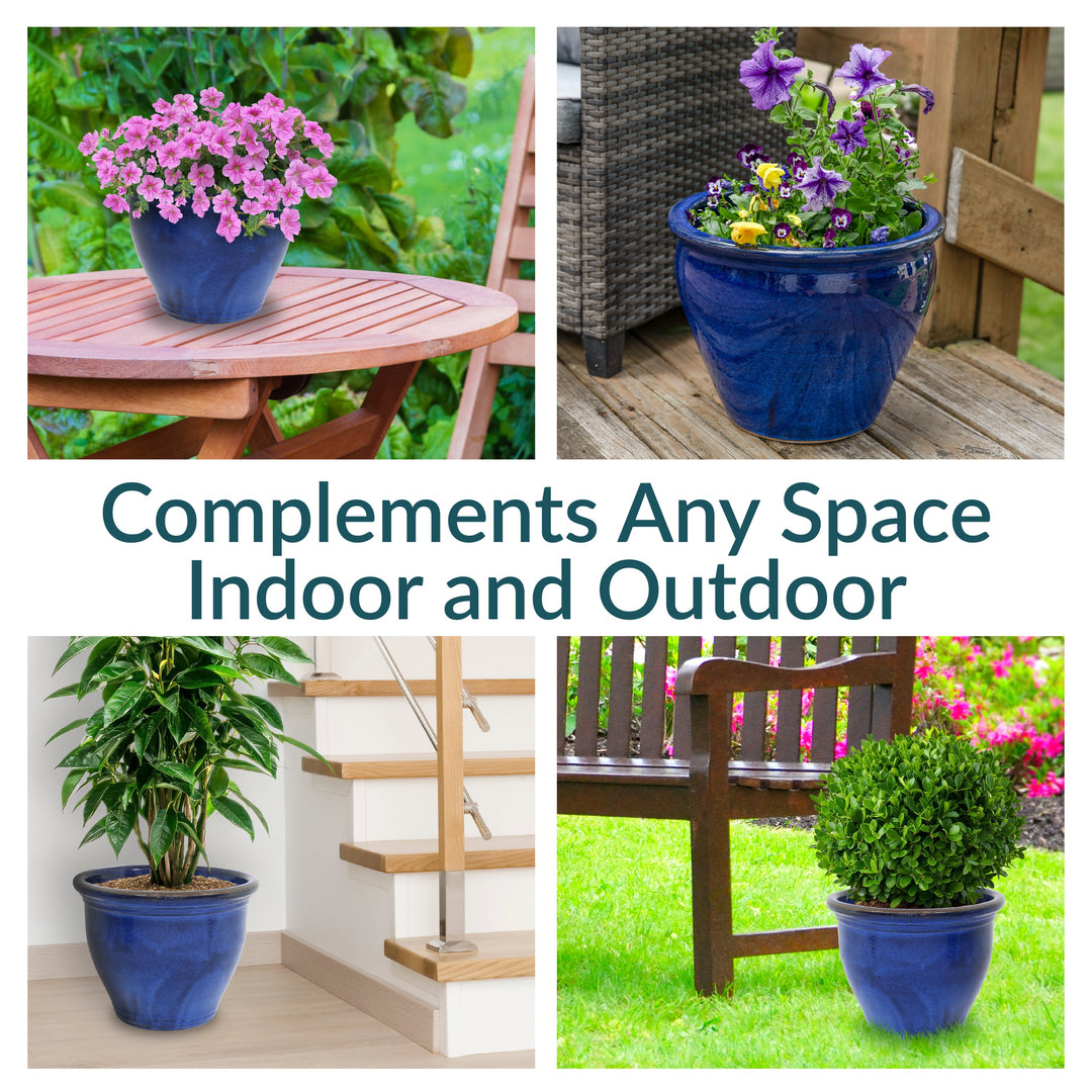 Round Glazed Ceramic Planter with Drainage