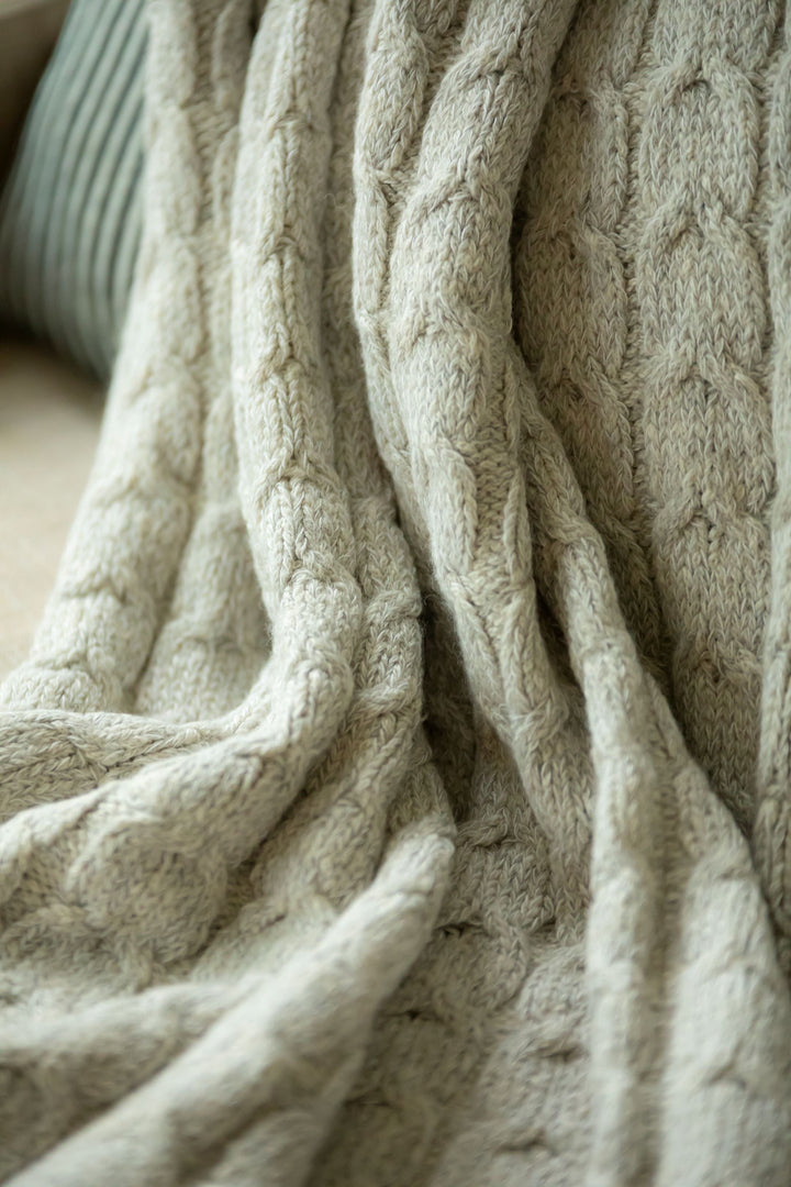 Muru Collection - Pima Cotton &amp; Undyed Baby Alpaca Silver Cable Throw