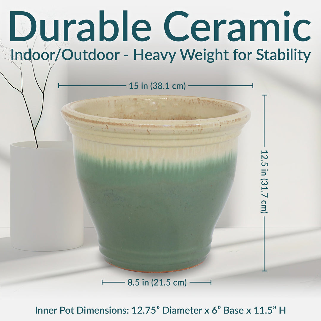 Round Glazed Ceramic Planter with Drainage