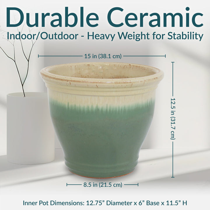 Round Glazed Ceramic Planter with Drainage