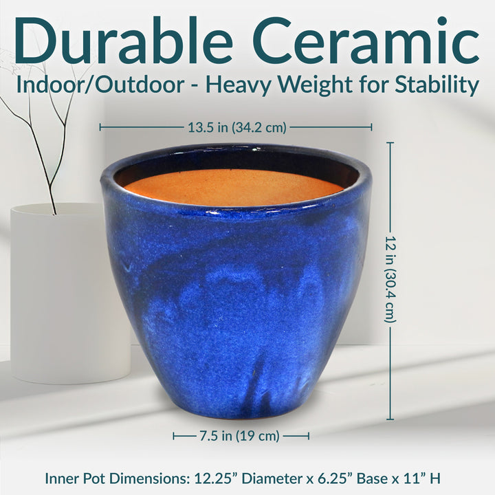 Round Glazed Ceramic Planter with Drainage