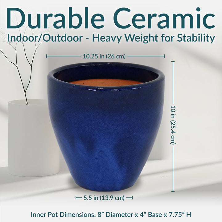 Glazed Ceramic Planter with Drainage Holes - Set of 2