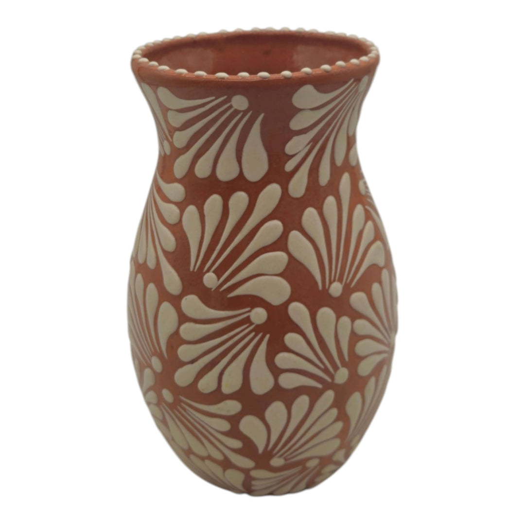 Brown &amp; White Talavera Relief Vase | Hand-Painted Pottery