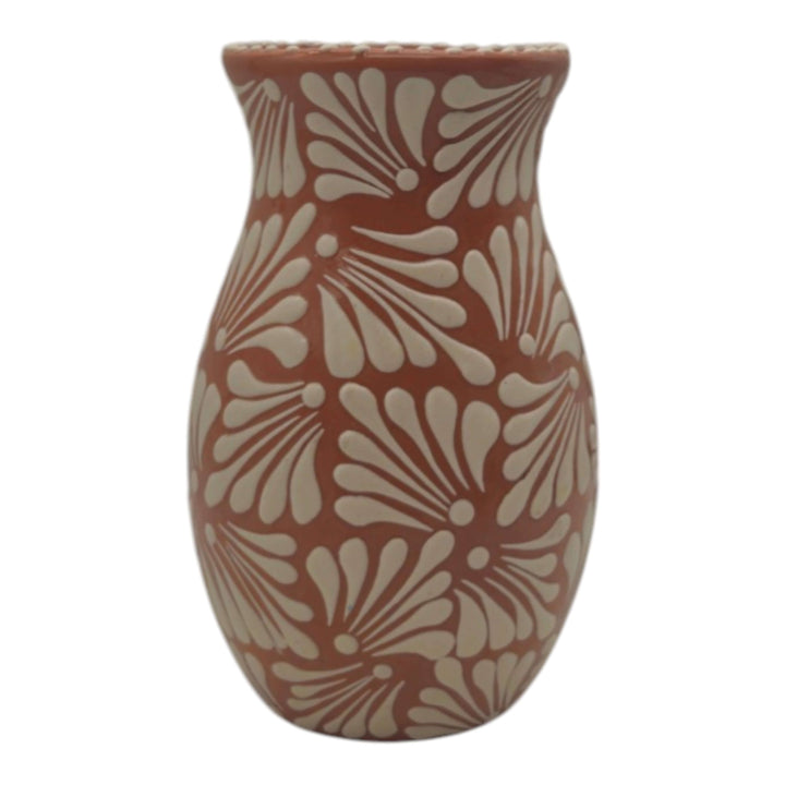 Brown &amp; White Talavera Relief Vase | Hand-Painted Pottery