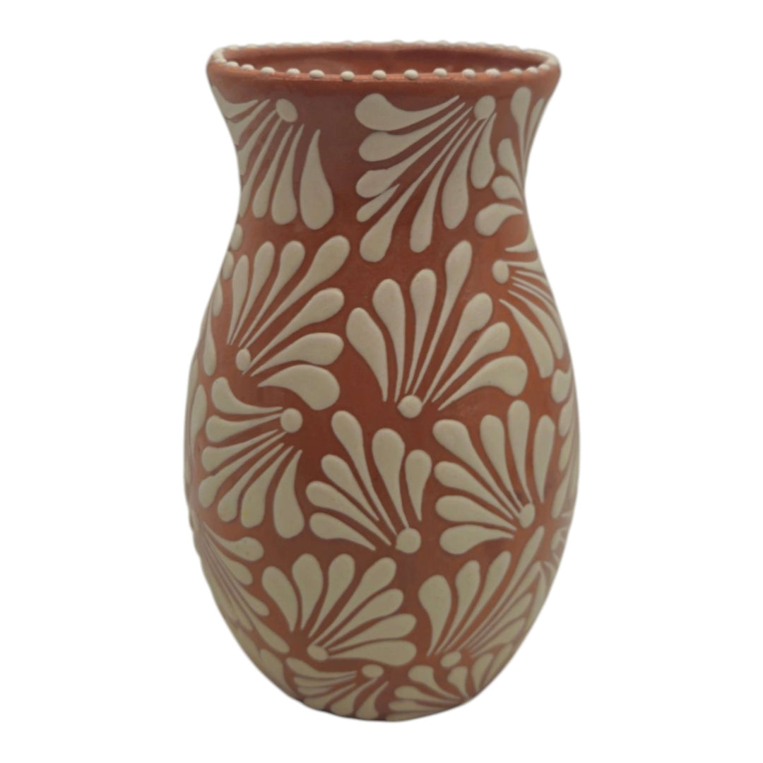 Brown &amp; White Talavera Relief Vase | Hand-Painted Pottery