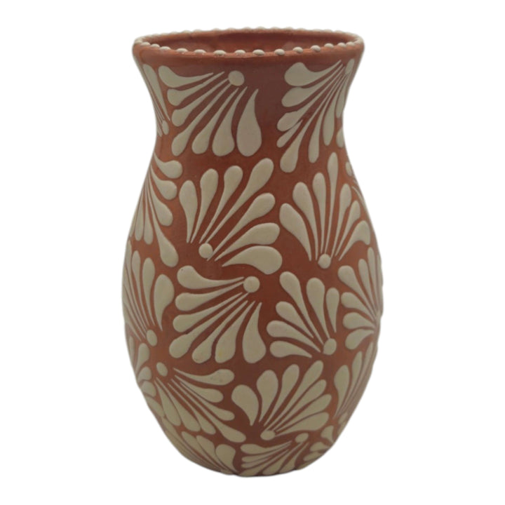 Brown &amp; White Talavera Relief Vase | Hand-Painted Pottery