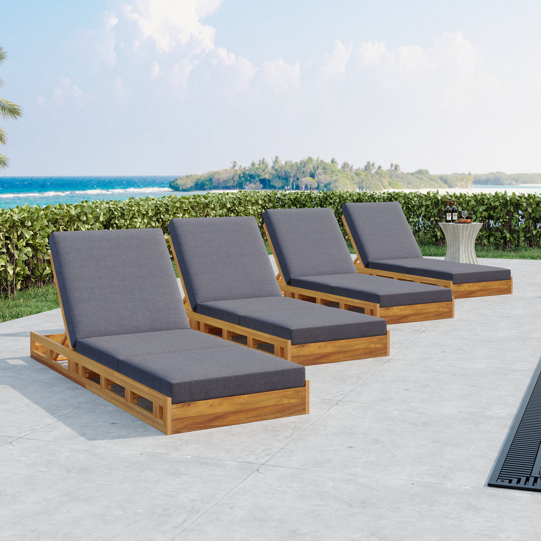 Lounge Chaise Set, Acacia Solid Wood with Lounge Cushion (Dark)