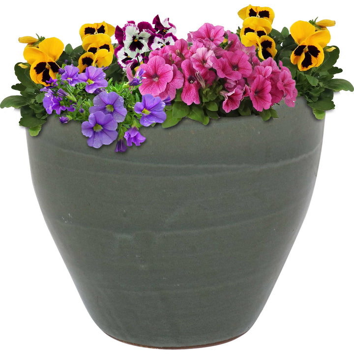 Round Glazed Ceramic Planter with Drainage