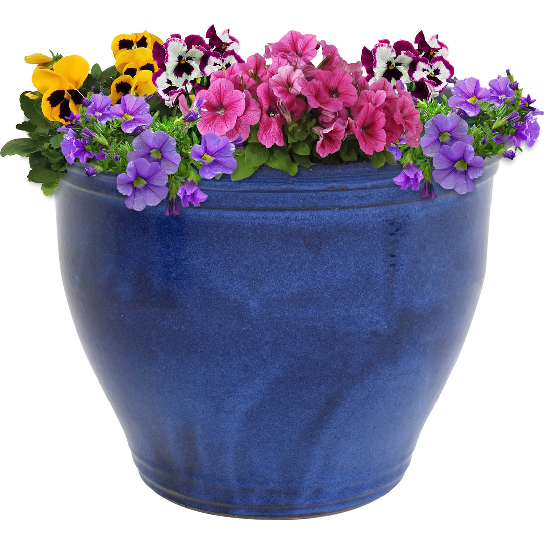 Round Glazed Ceramic Planter with Drainage
