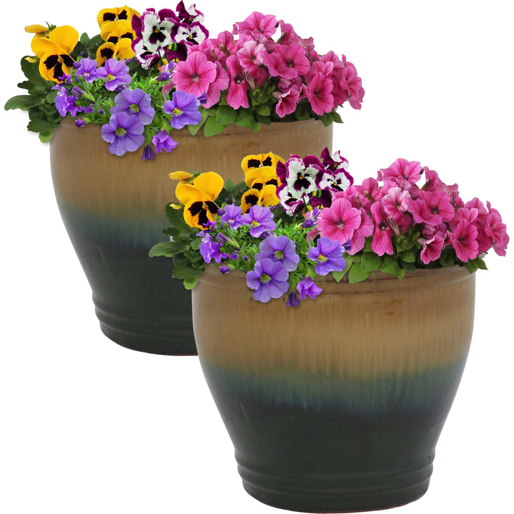 Glazed Ceramic Planter with Drainage Holes - Set of 2
