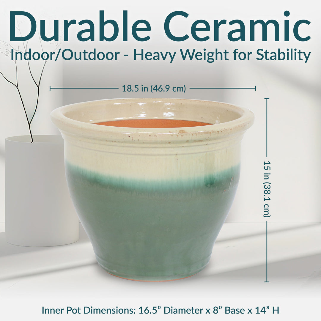 Round Glazed Ceramic Planter with Drainage