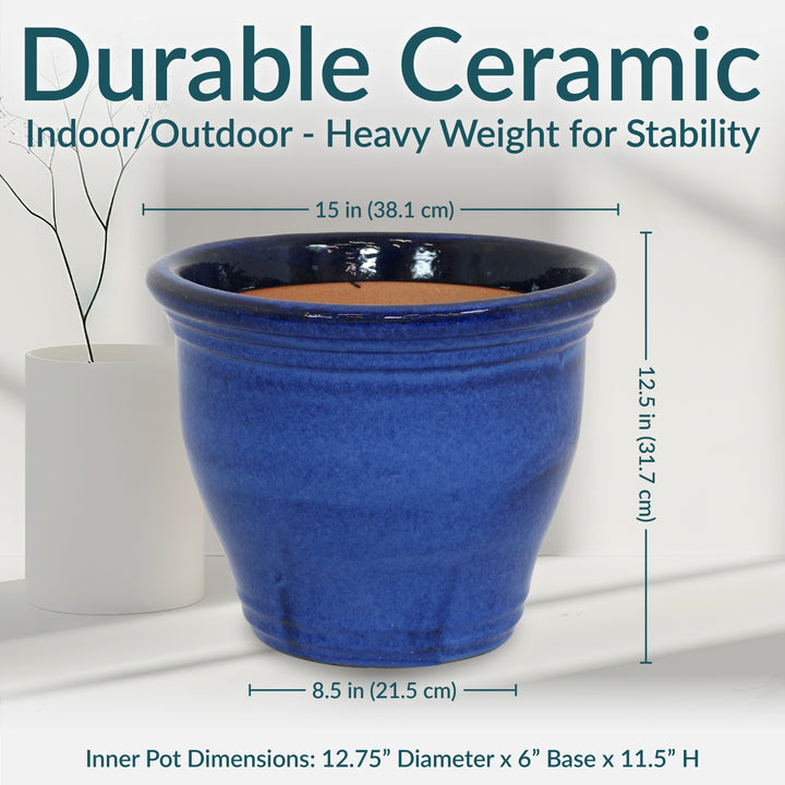 Round Glazed Ceramic Planter with Drainage
