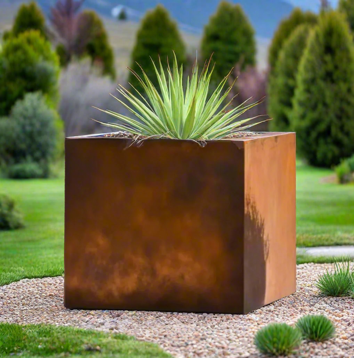 Oversized Corten Steel Cube Planters - FREE SHIPPING!