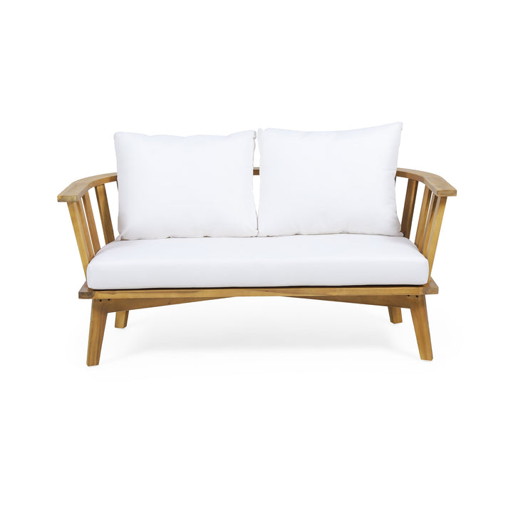 Outdoor Wooden Loveseat with Cushions - White/Teak