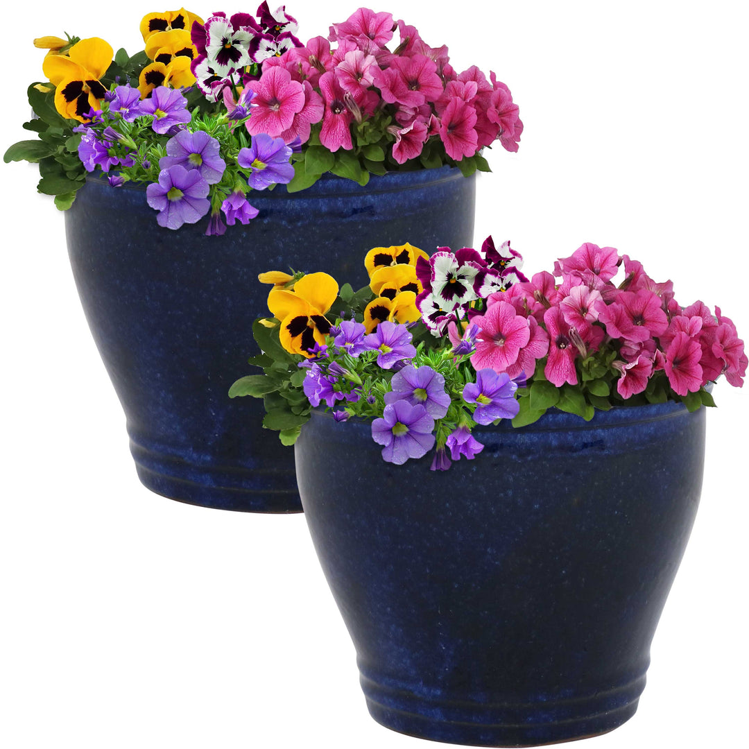 Glazed Ceramic Planter with Drainage Holes - Set of 2