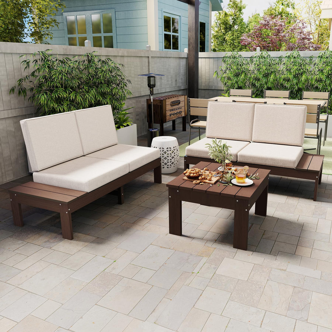 HDPE Outdoor Patio Sofa Set - 3-Piece Modern Conversation Set