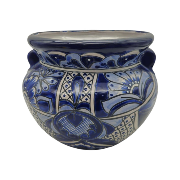 Handmade Talavera Planter | Blue &amp; White Flower Pot