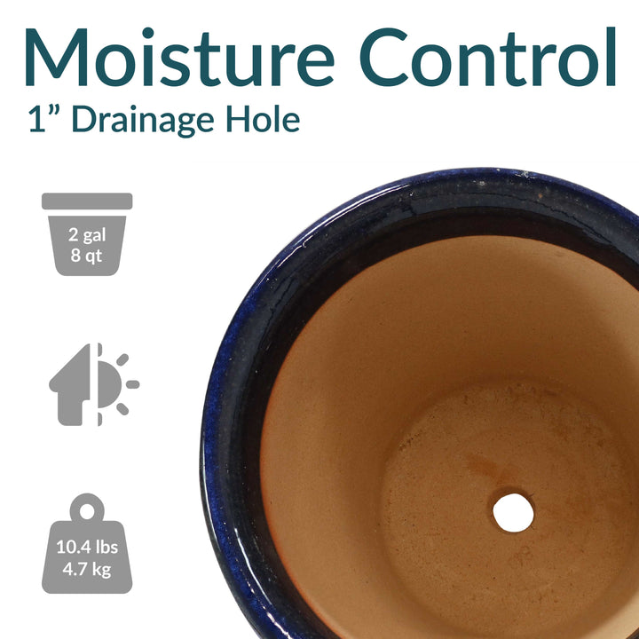 Glazed Ceramic Planter with Drainage Holes - Set of 2