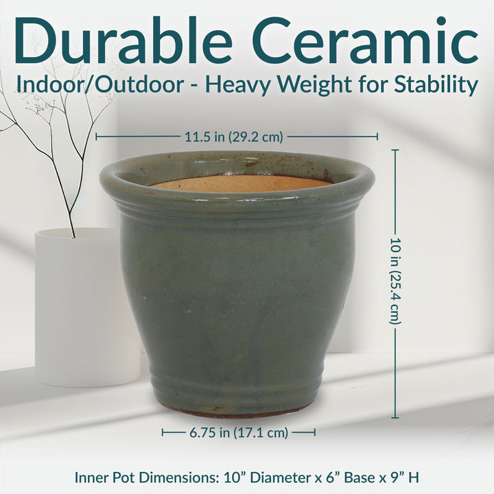 Glazed Ceramic Planter with Drainage Holes - Set of 2