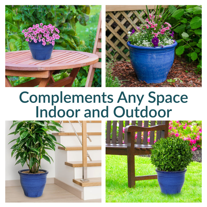 Round Glazed Ceramic Planter with Drainage