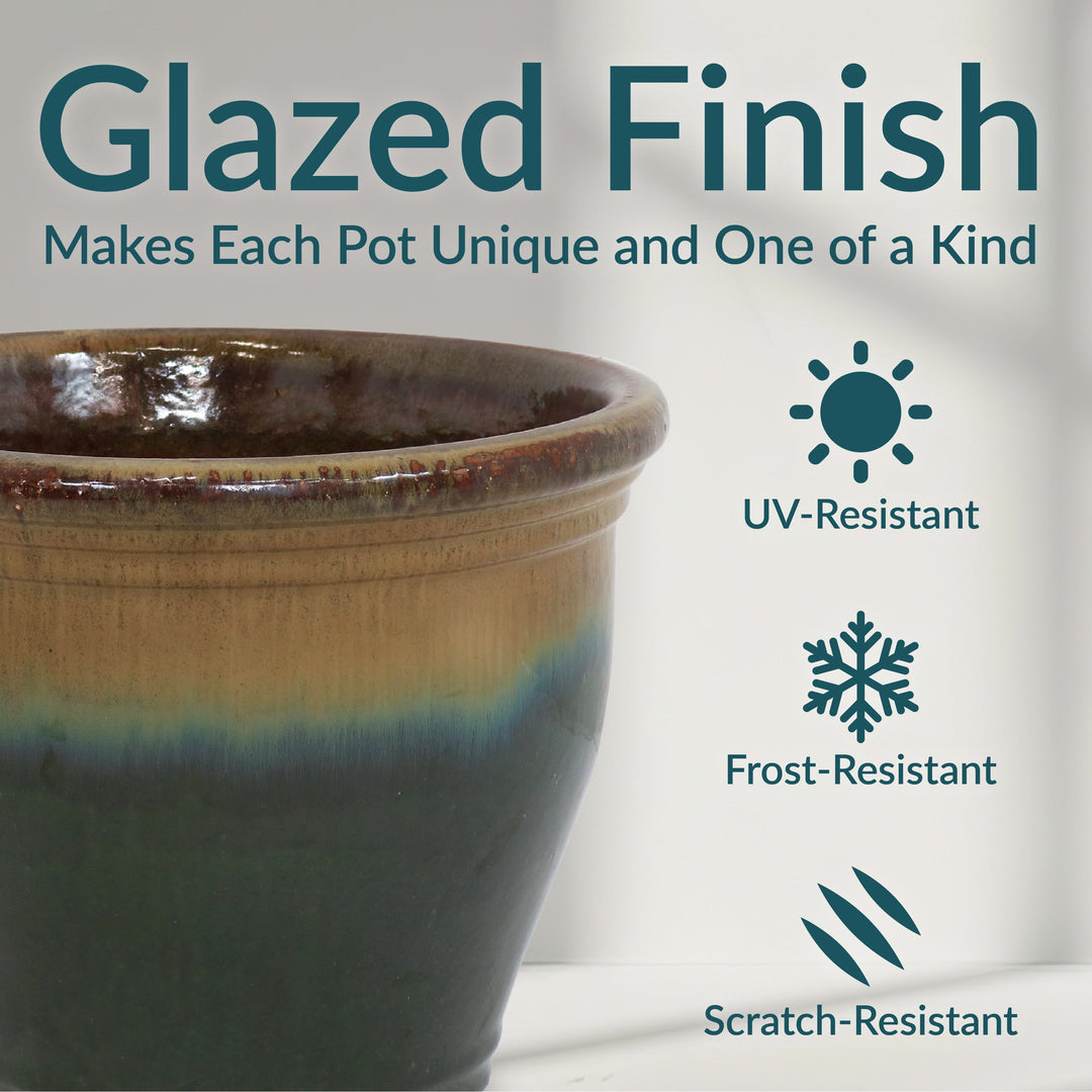 Round Glazed Ceramic Planter with Drainage