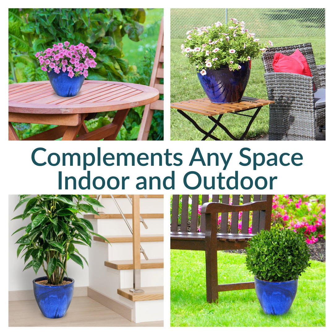 Round Glazed Ceramic Planter with Drainage