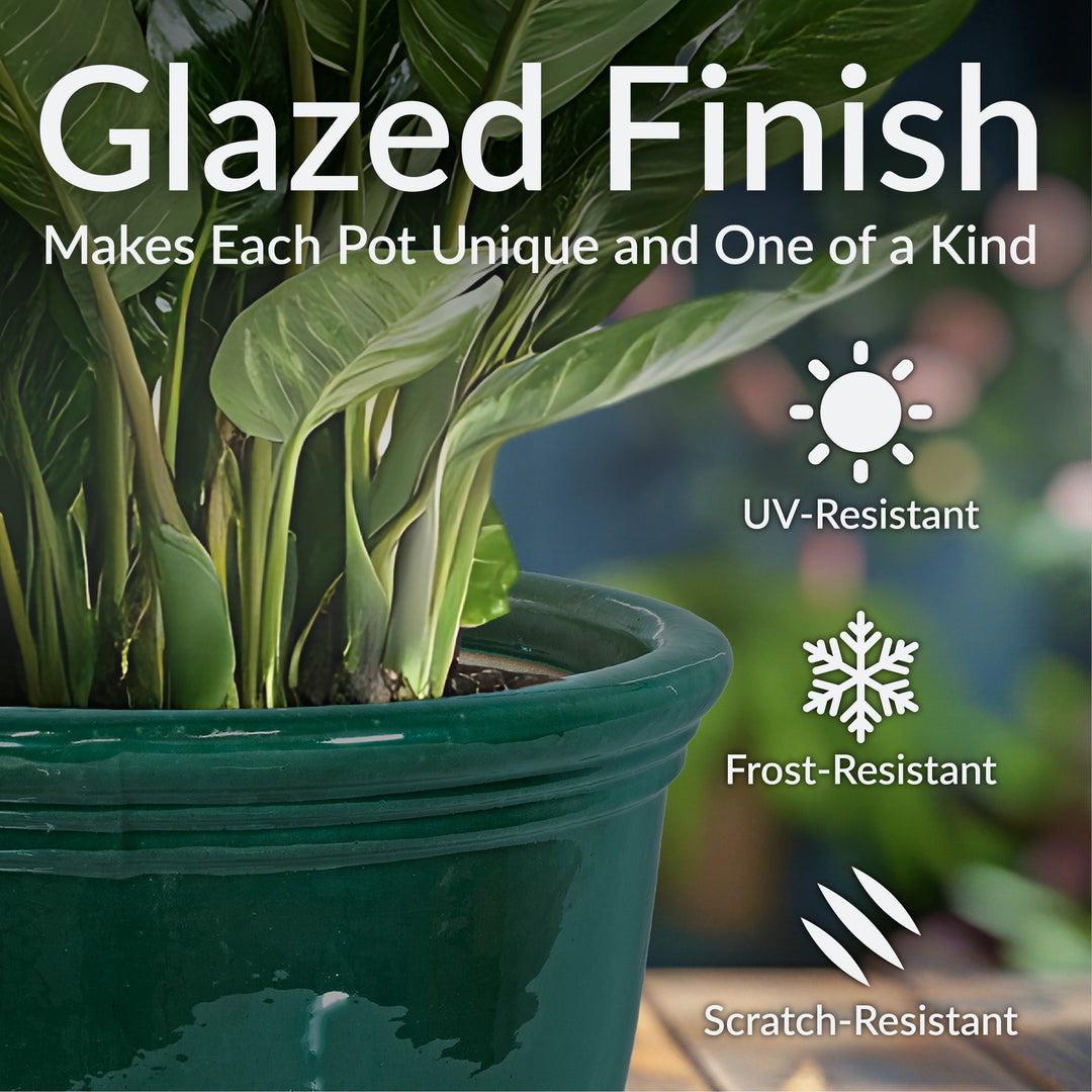 Round Glazed Ceramic Planter with Drainage
