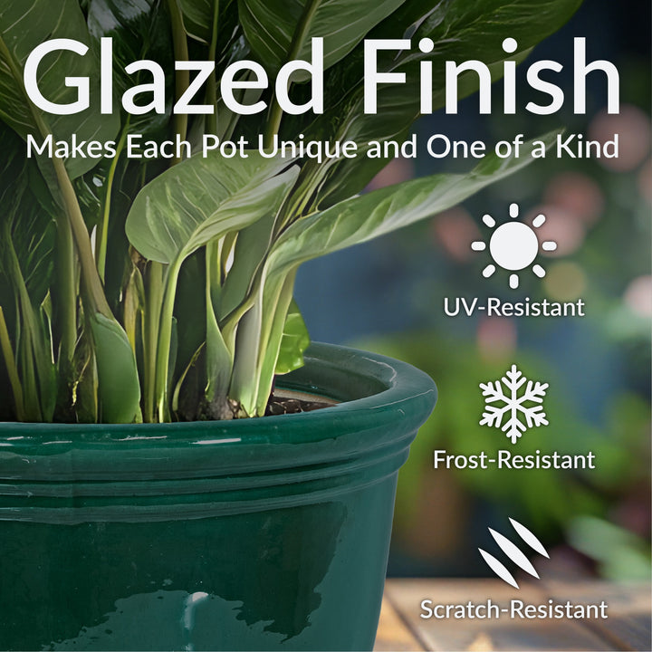 Round Glazed Ceramic Planter with Drainage