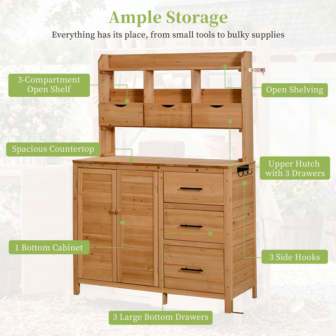 TOPMAX Farmhouse Patio Potting Bench with Storage and Workstation